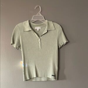 Calvin Klein Jeans Green Ribbed Polo Button Down Shirt